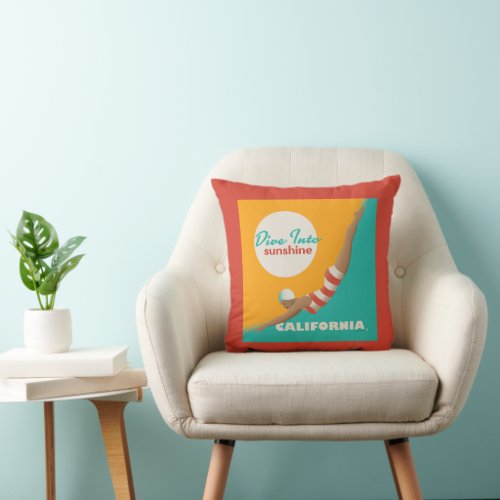 Dive Into Sunshine  California Throw Pillow