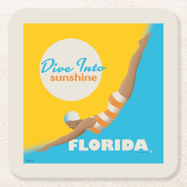 Dive Into Sunshine | Florida Square Paper Coaster (Front)