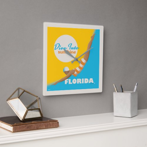 Dive Into Sunshine  Florida Square Wall Clock