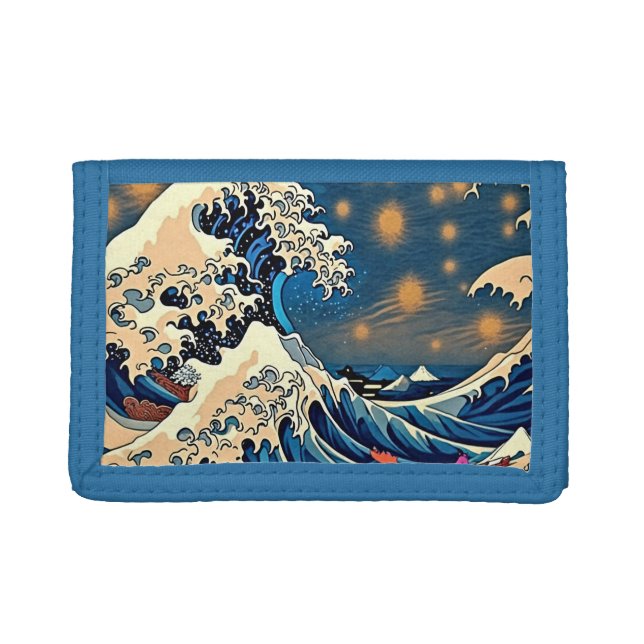 Dive into Tranquility: Great Wave Trifold Wallet (Front)