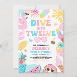 Dive Into Twelve Tropical Beach 12th Birthday  Invitation