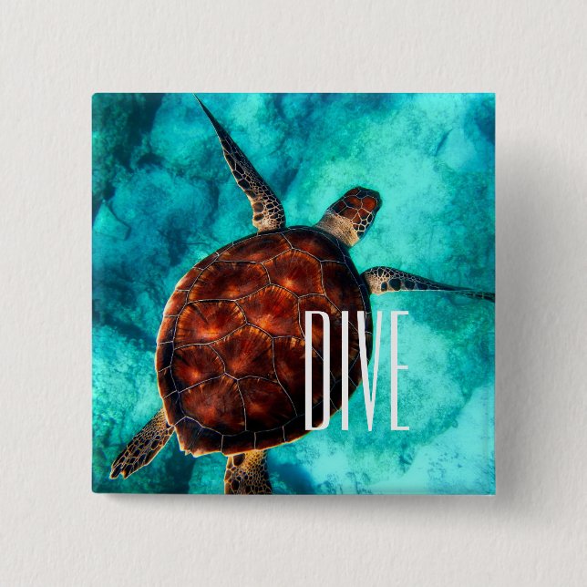 Dive Sea Turtle Pinback Button (Front)