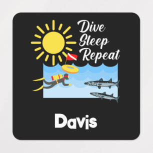 Dive Sleep Repeat Design - Small Square Clothing L Labels
