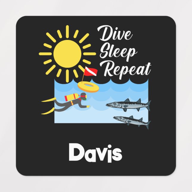 Dive Sleep Repeat Design - Small Square Clothing L Labels (Design 1)