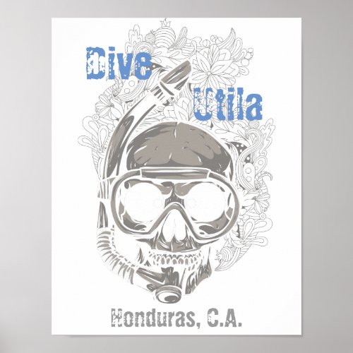 Dive Utila Honduras CA Skull Diver Poster
