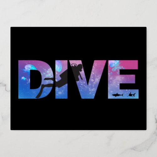 DIVE with scuba divers Foil Holiday Postcard
