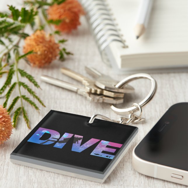 DIVE with scuba divers Keychain (Front Right)