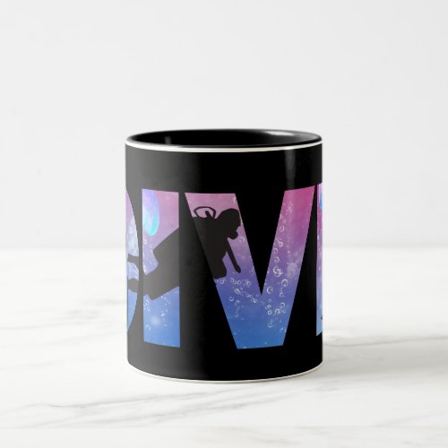 DIVE with scuba divers making the word   Two_Tone Coffee Mug