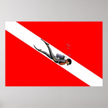 Diver And Dive Flag Poster by BailOutIsland at Zazzle