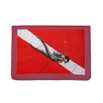 Diver And Dive Flag Tri-fold Wallet by BailOutIsland at Zazzle