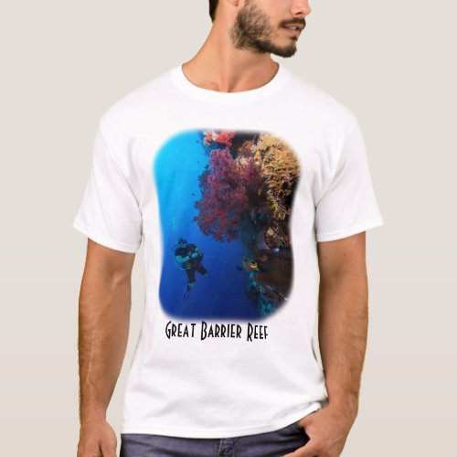Diver and Soft Coral on the Great Barrier Reef T_Shirt