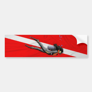Diver And Wrinkled Dive Flag Bumper Sticker