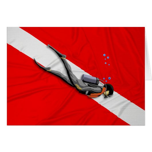 Diver And Wrinkled Dive Flag Cards (Front Horizontal)