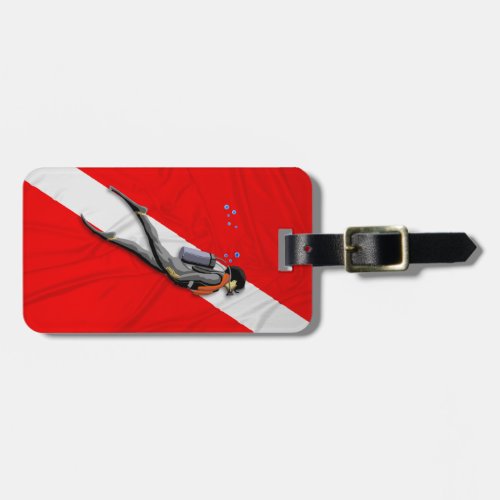 Diver And Wrinkled Dive Flag Luggage Tag
