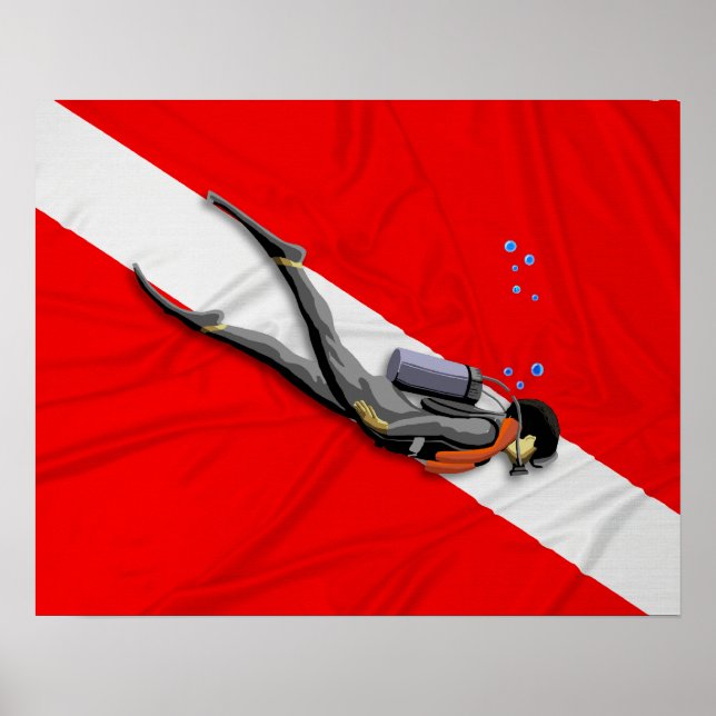 Diver And Wrinkled Dive Flag Poster (Front)
