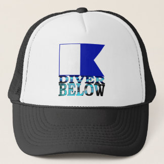 diver below blue trucker hat