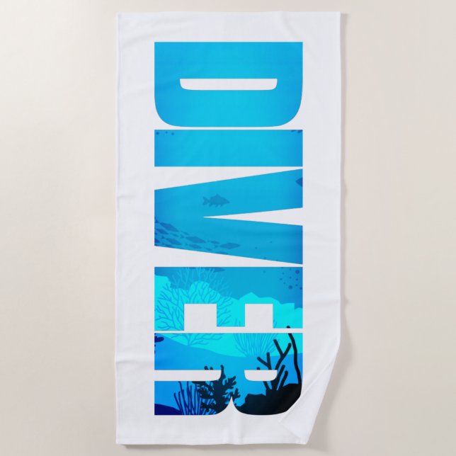 Diver: Diving Lover Typography Beach Towel (Front)