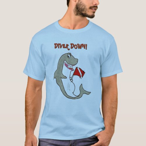 Diver down Fat Cartoon Shark T_Shirt