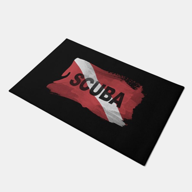 Diver Down flag brush stroke, Dive flag Doormat (Angled)