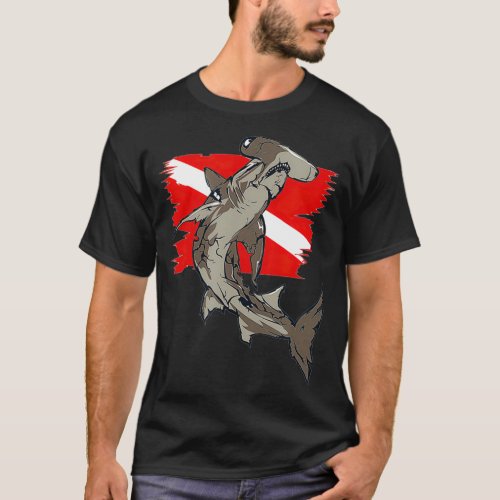 Diver Down Flag Hammerhead Shark Scuba Diving  T_Shirt