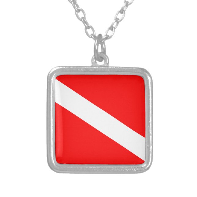 Diver Down Flag Silver Plated Necklace (Front)