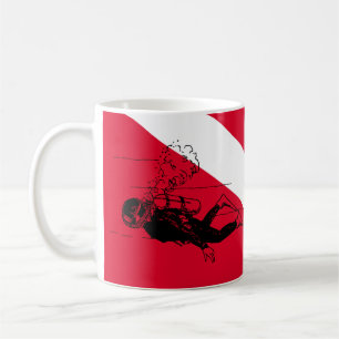 Diver down flag with retro diver illustration coffee mug
