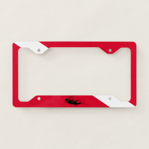 Diver down flag with retro diver illustration license plate frame