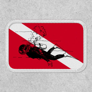Diver down flag with retro diver illustration patch