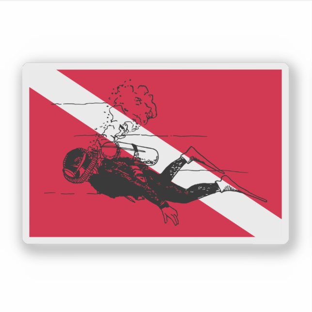 Diver down flag with retro diver illustration sticker (Front)