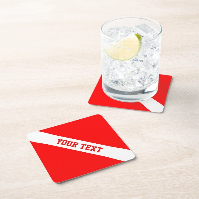Diver Down Flag Your Text Square Paper Coaster (Insitu)
