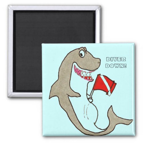Diver Down Hungry Shark Cartoon Magnet