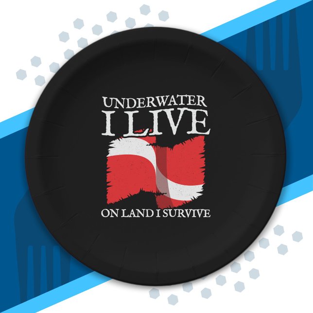 Diver Down - Scuba Diving Quotes - Scuba Diver Paper Plates (Creator Uploaded)