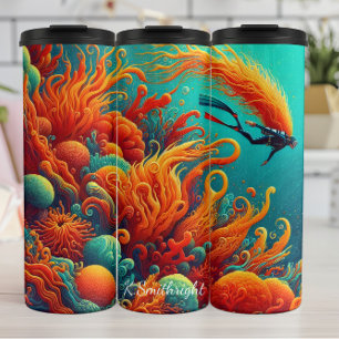 Diver Exploring Vibrant Coral Reef Thermal Tumbler