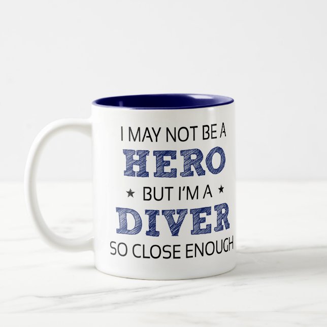 Diver Hero Humor Novelty Two-Tone Coffee Mug (Left)