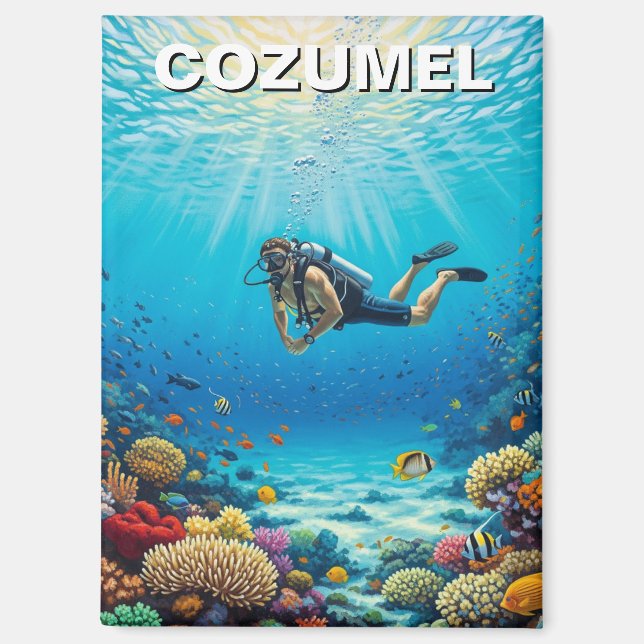 Diver in Cozumel Mexico Travel Magnet (Front)