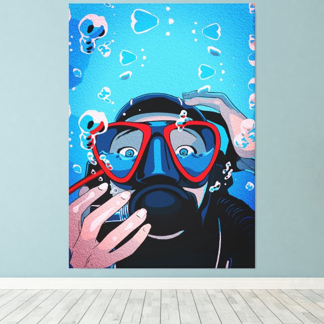 Diver’s Surprise – Underwater Adventure Canvas Print (Insitu(Wood Floor))