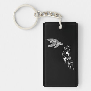 Diver Sea Turtle Scuba Diving Underwater Snorkel Keychain
