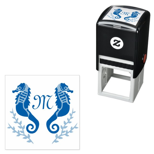 Diver Seahorse Silhouette Monogram Self-inking Stamp