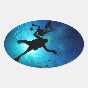 Diver underwater oval sticker