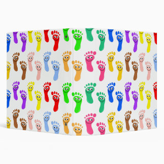 Diverse Crowd of Happy Foot Prints 3 Ring Binder