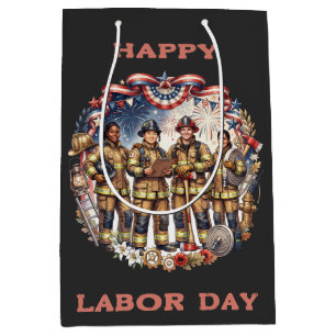 Diverse Firefighters Patriotic Labor Day Heroes Medium Gift Bag