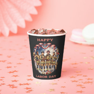 Diverse Firefighters Patriotic Labor Day Heroes Paper Cups
