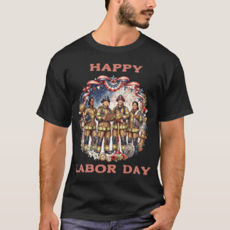 Diverse Firefighters Patriotic Labor Day Heroes T-Shirt