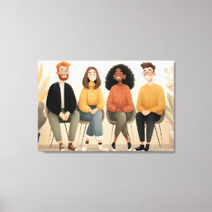 Diverse Friends Sitting Together Cozy Illustration Canvas Print