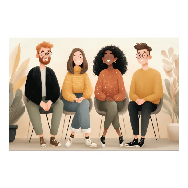 Diverse Friends Sitting Together Cozy Illustration Photo Print (Front)