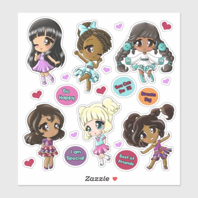 Diverse Girls Anime Friends Sticker (Sheet)