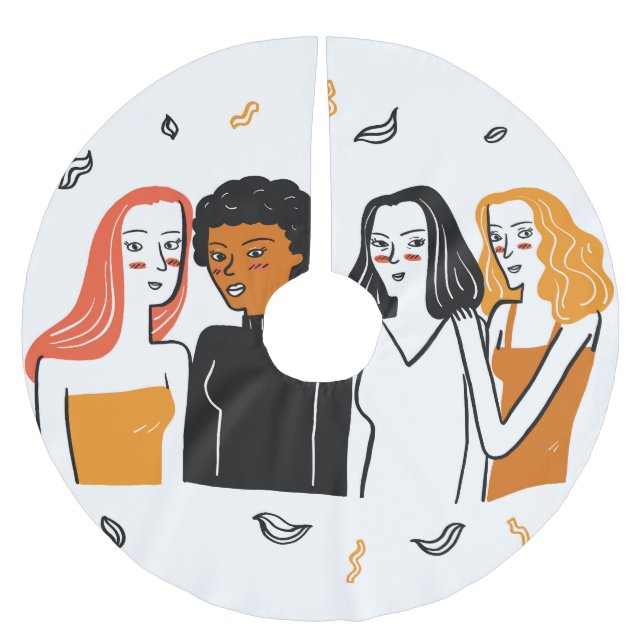 Diverse girls, various nationalities together. brushed polyester tree skirt (Front)