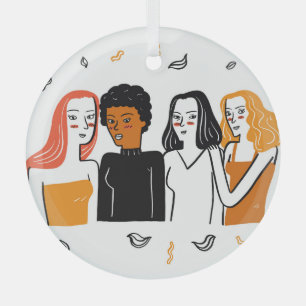 Diverse girls, various nationalities together. glass ornament