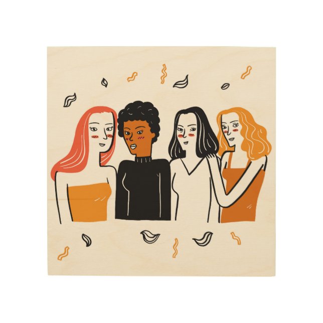 Diverse girls, various nationalities together. wood wall art (Front)