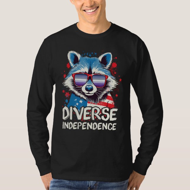 Diverse Independence  Raccoon Butch Lesbian Sungla T-Shirt (Front)